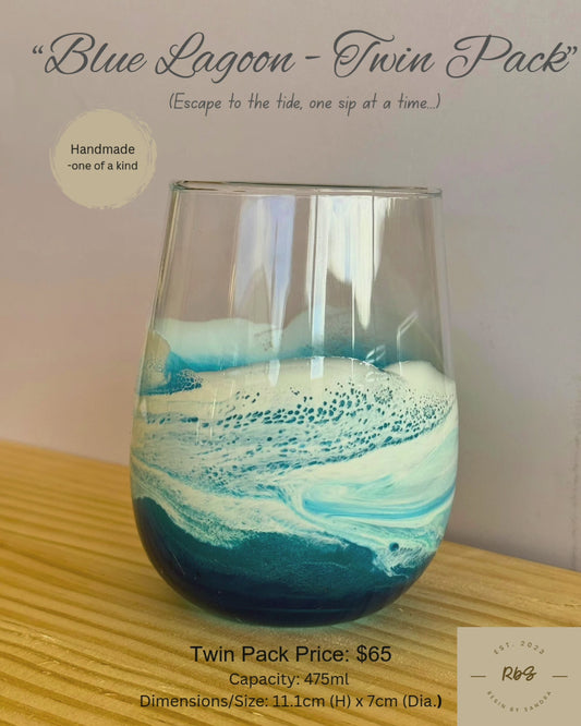 "Blue Lagoon" - Resin Wine Glass - Twin Pack