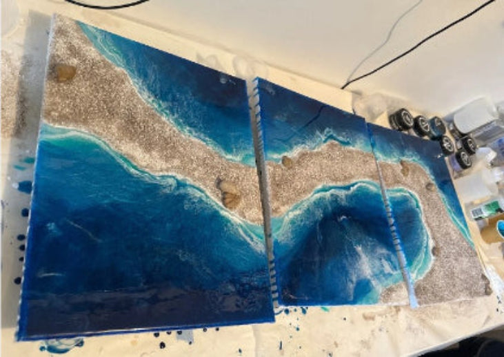 Load video: NEW! Bring the Ocean to your home with unique Resin Canvas Art! Your memories captured forever in resin.