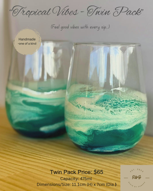 "Tropical Vibes" - Resin Wine Glass - Twin Pack